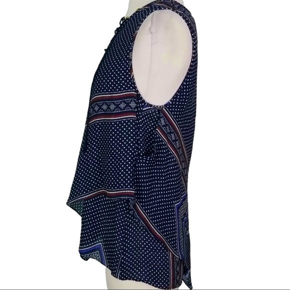 Derek Lam 10 Crosby size 4  lace up tank, blue & red ruffles & polka dots design - Picture 3 of 15